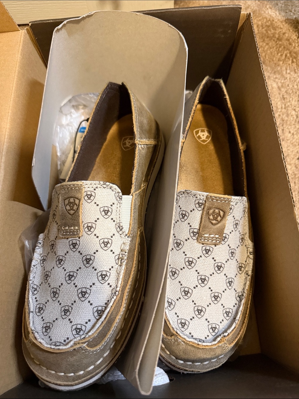 Ariat Girls Tan & Cream Slip-On Canvas Moccasins